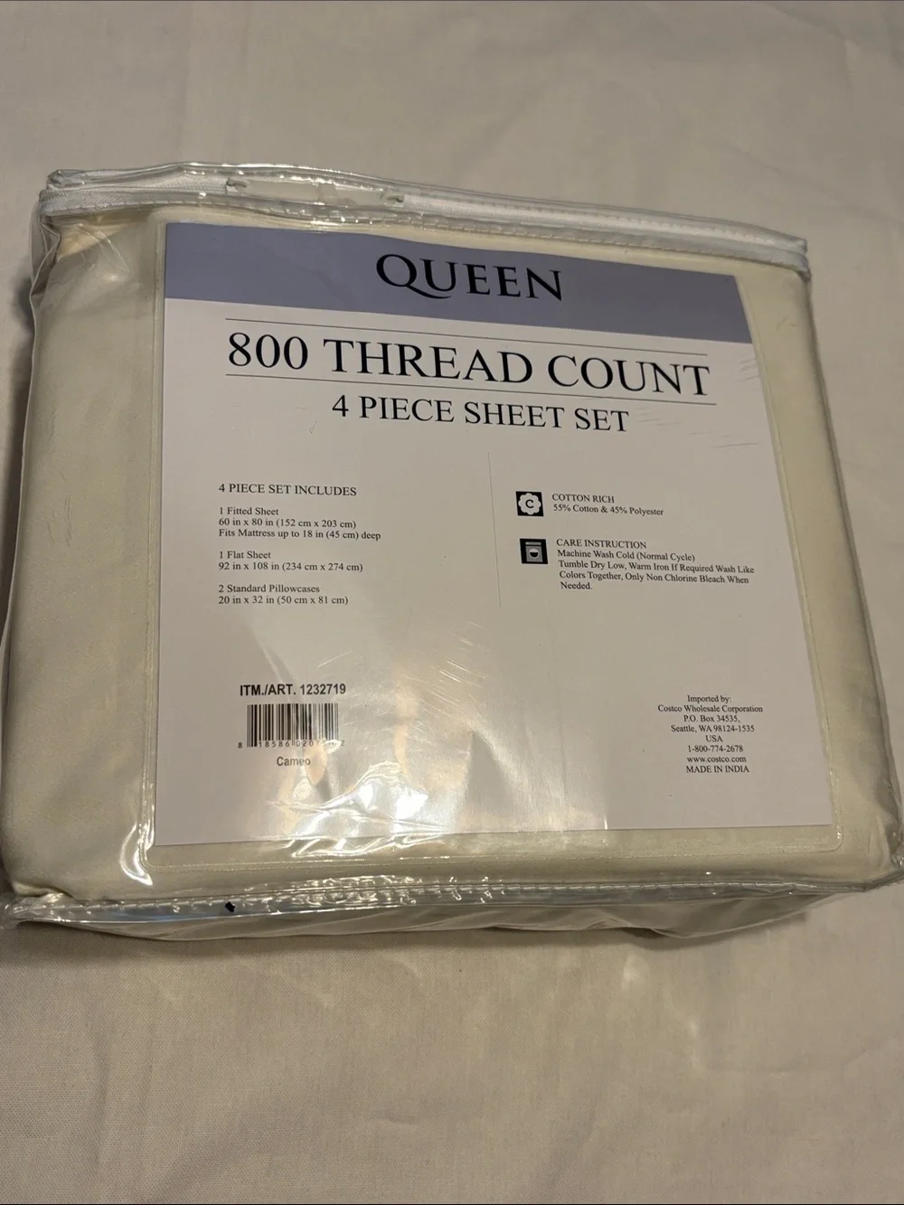 Queen 800-Thread Count Cream Sheet Set - Soft Cotton-Blend